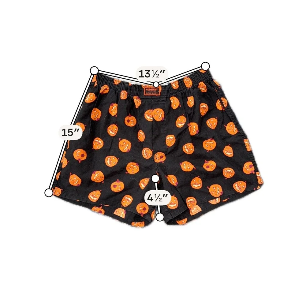 VTG Old Navy Halloween Pumpkin Jack-O-Lantern Boxer Shorts Black Orange Size M
